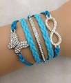 Infinity Bracelets Blue and Silver Glitter Butterfly