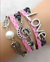 Infinity Bracelet Pink and Silver Wings Music Love