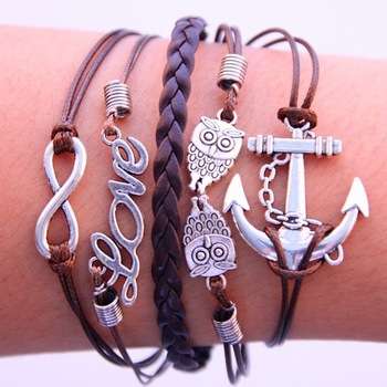 Infinity Bracelet Brown Love Anchor Owl