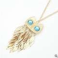**discounted shipping**Gold tone owl necklace with blue gems