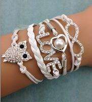 infinity rhinestone white owl love  bracelet