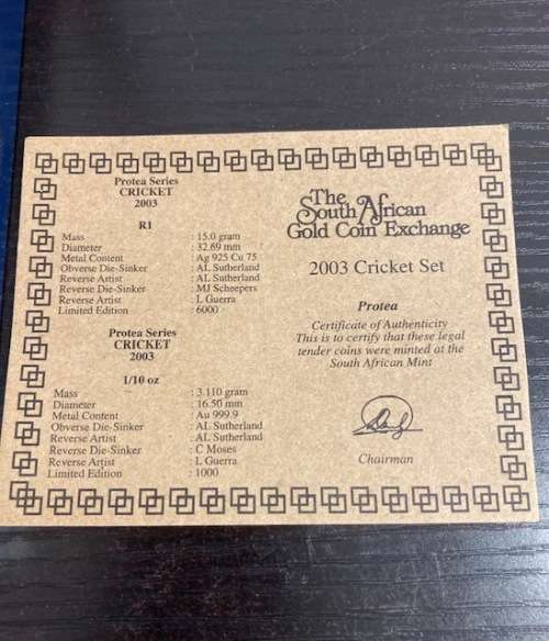 2003 Cricket Set - 1/0oz Gold and R1 Silver Protea