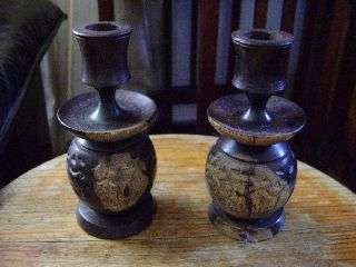 2 Hand Carved Candlestick Holders - ex Tanzania