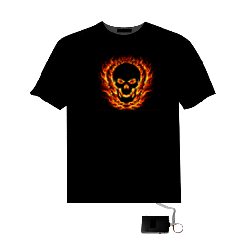 L@@K * Sound Activated LED Light FLAMING SCULL T-Shirt *