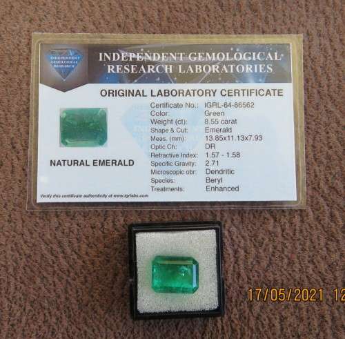 Certified 8.55ct Cushion Cut Emerald