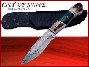 Handmade Damascus Steel Hunting Knife c/w Leather Sheath - CK7