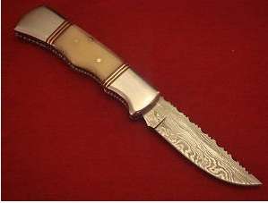 8" Beautifully Hand Crafted Damascus folder c/w Leather Pouch