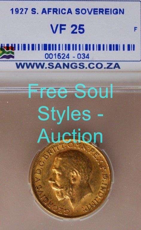 1927 South African Full Sovereign SANGS Graded VF 25