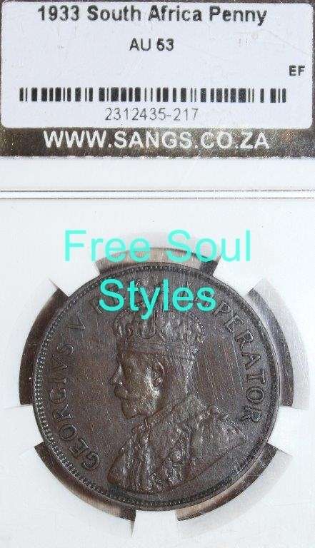 1933 1 Penny SANGS Graded AU 53 - Catalogue Value R2 725.00