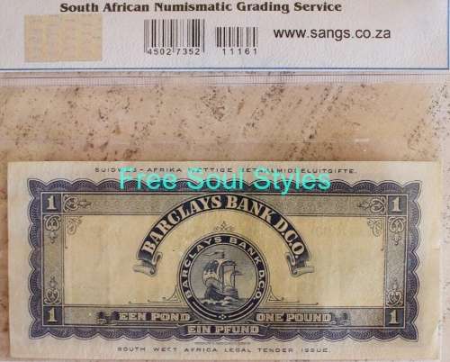 Very Rare in This Condition - 1958 South West Africa 1 Pound Note SANGS Graded AU 53