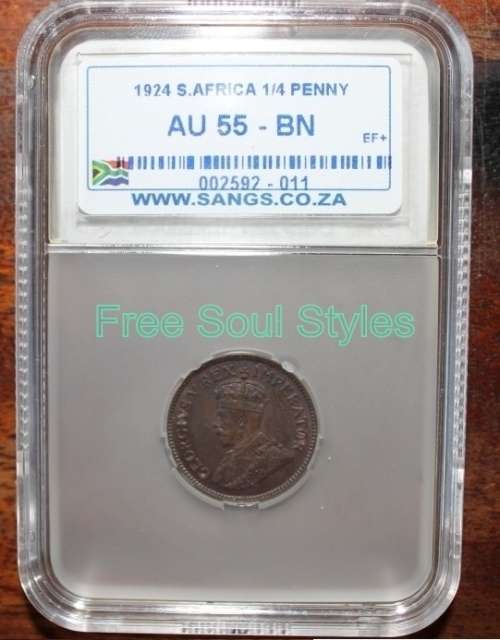 1924 1/4 Penny SANGS Graded AU 55 BN