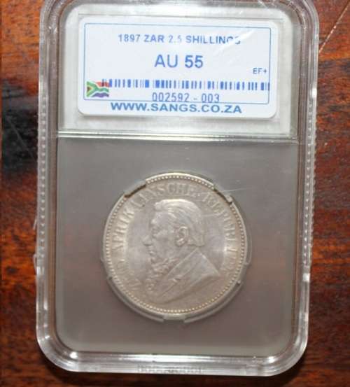 1897 ZAR 2.5 Shillings SANGS Graded AU 55 - Catalogue Value R3 000.00