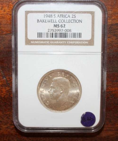 1948 2 Shillings NGC Graded MS 62 - Catalogue Value R10 000.00