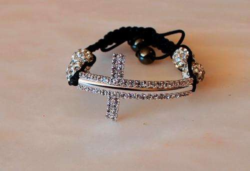 Shamballa Beads White Cross Bracelet
