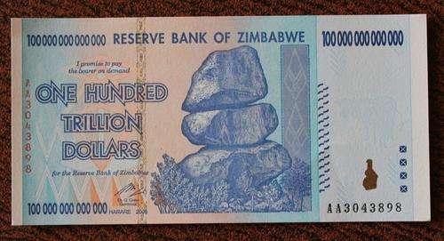 AA Serial 100 Trillion Zimbabwe Dollars