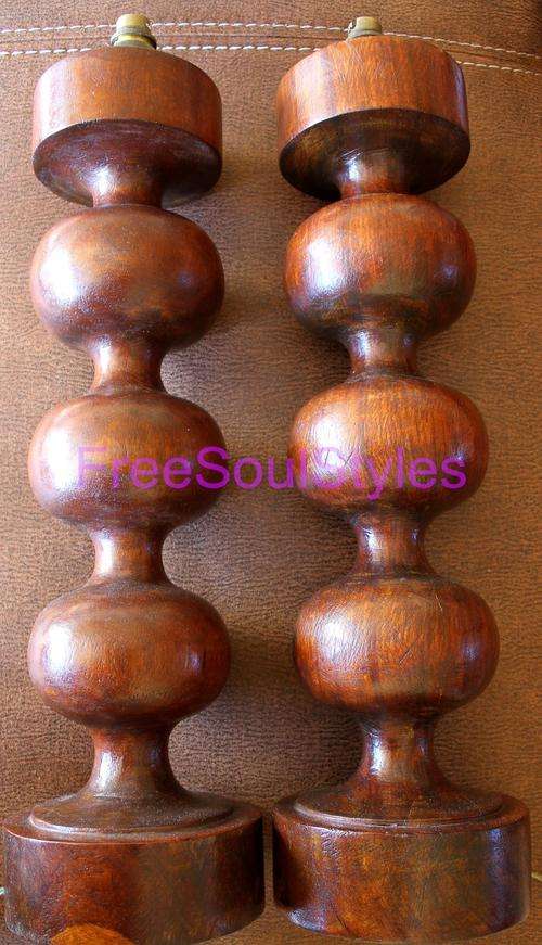 Set of 2 Mozambique Chanfura Wood Bedside Lamps