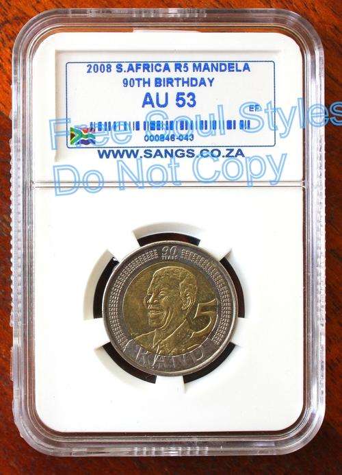 2008 Mandela 90th Birthday R5 SANGS Graded AU 53