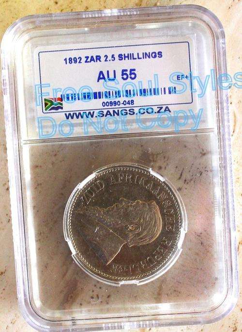 1892 ZAR 2.5 Shillings SANGS Graded AU 55