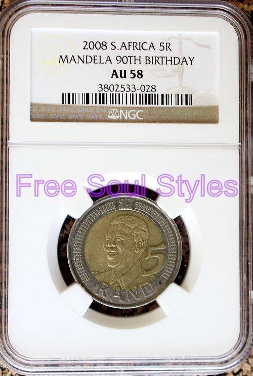 2008 90th Birthday Mandela R5 Coin NGC Graded AU 58