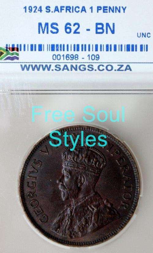 1924 1 Penny SANGS Graded MS 62 BN - Catalogue Value R2 500.00