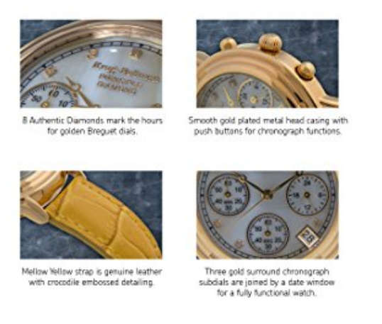 Krug Baumen Ladies Principle Diamond Gold, Champagne Mother of Pearl Dial, Tan Watch 150574DL