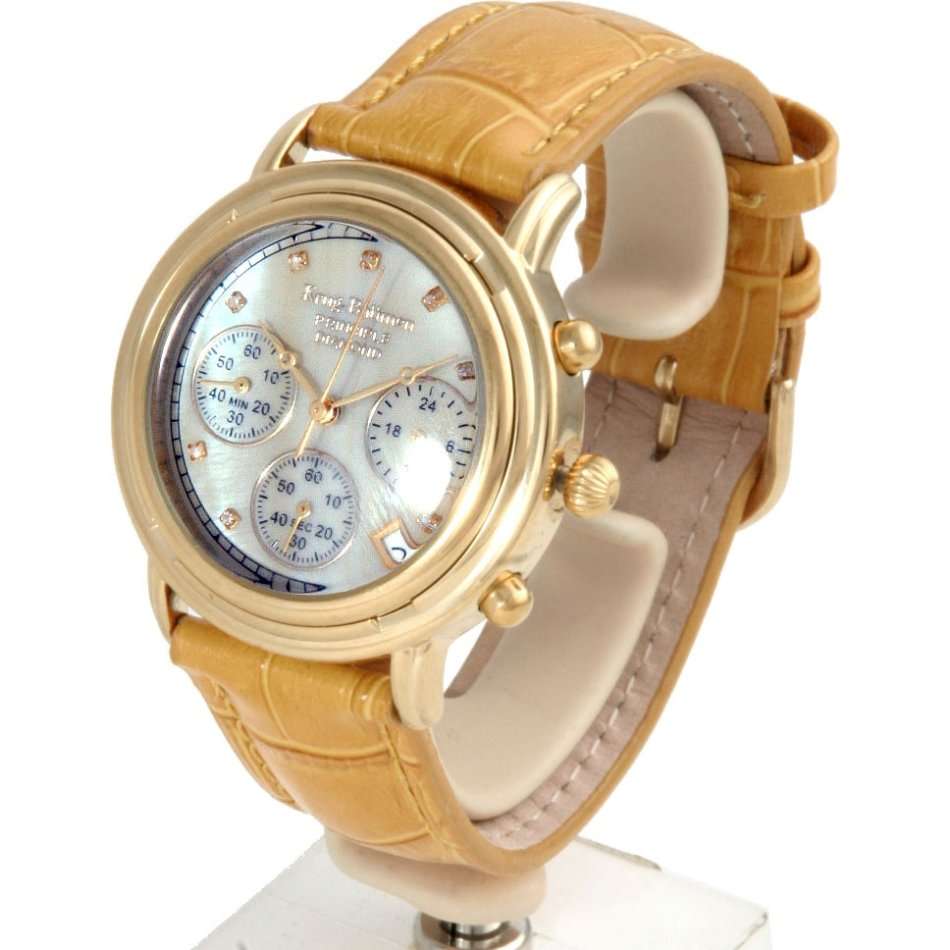 Krug Baumen Ladies Principle Diamond Gold, Champagne Mother of Pearl Dial, Tan Watch 150574DL