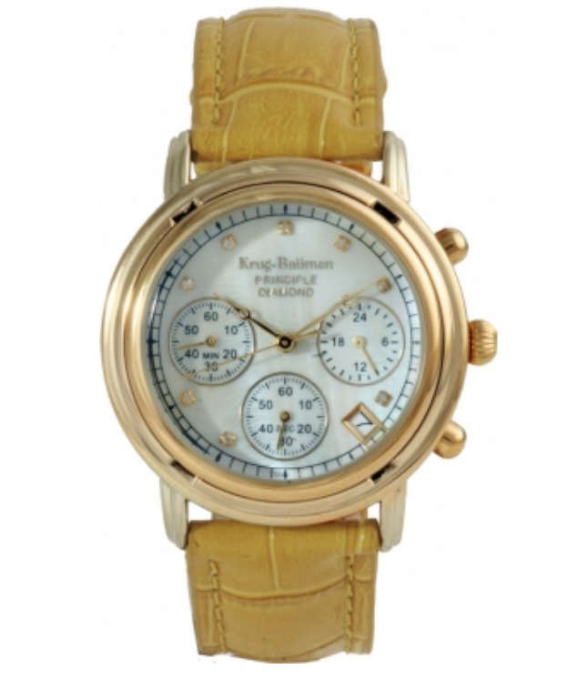 Krug Baumen Ladies Principle Diamond Gold, Champagne Mother of Pearl Dial, Tan Watch 150574DL