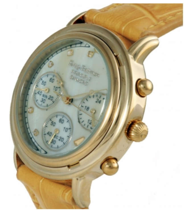 Krug Baumen Ladies Principle Diamond Gold, Champagne Mother of Pearl Dial, Tan Watch 150574DL