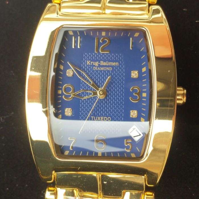 Retail: R10,314.58 Krug-Baumen MEN Tuxedo Gold  4X Genuine Diamond Blue Dial Gold Strap Watch
