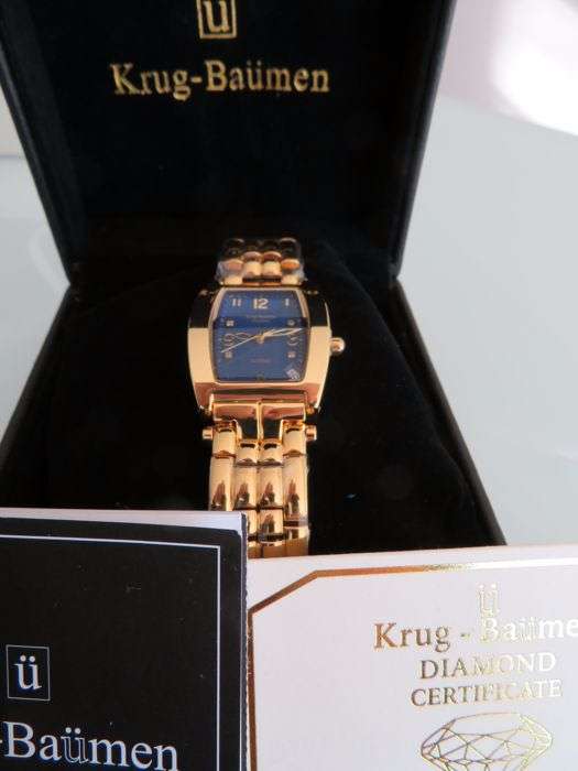 Retail: R10,314.58 Krug-Baumen MEN Tuxedo Gold  4X Genuine Diamond Blue Dial Gold Strap Watch