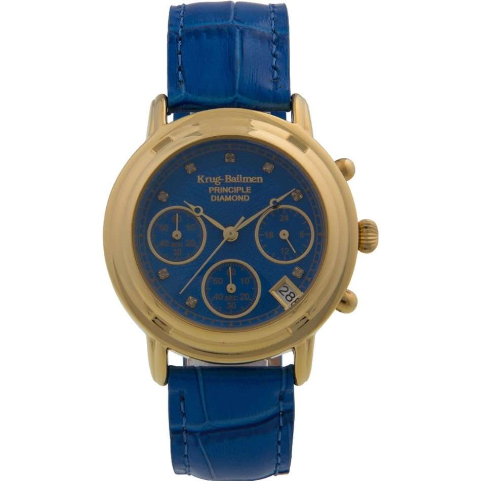 Brand new!!! Krug Baumen LADIES Principle CHRONO Gold 8X Genuine Diamond Blue Leather Watch RRP £790