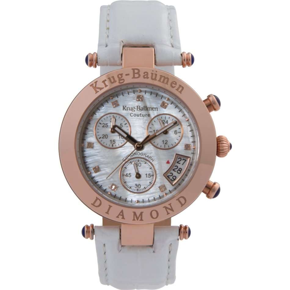 Brand new!! Krug Baumen UNISEX Couture Chrono White MOP Diamond Rose Gold Watch RRP £650