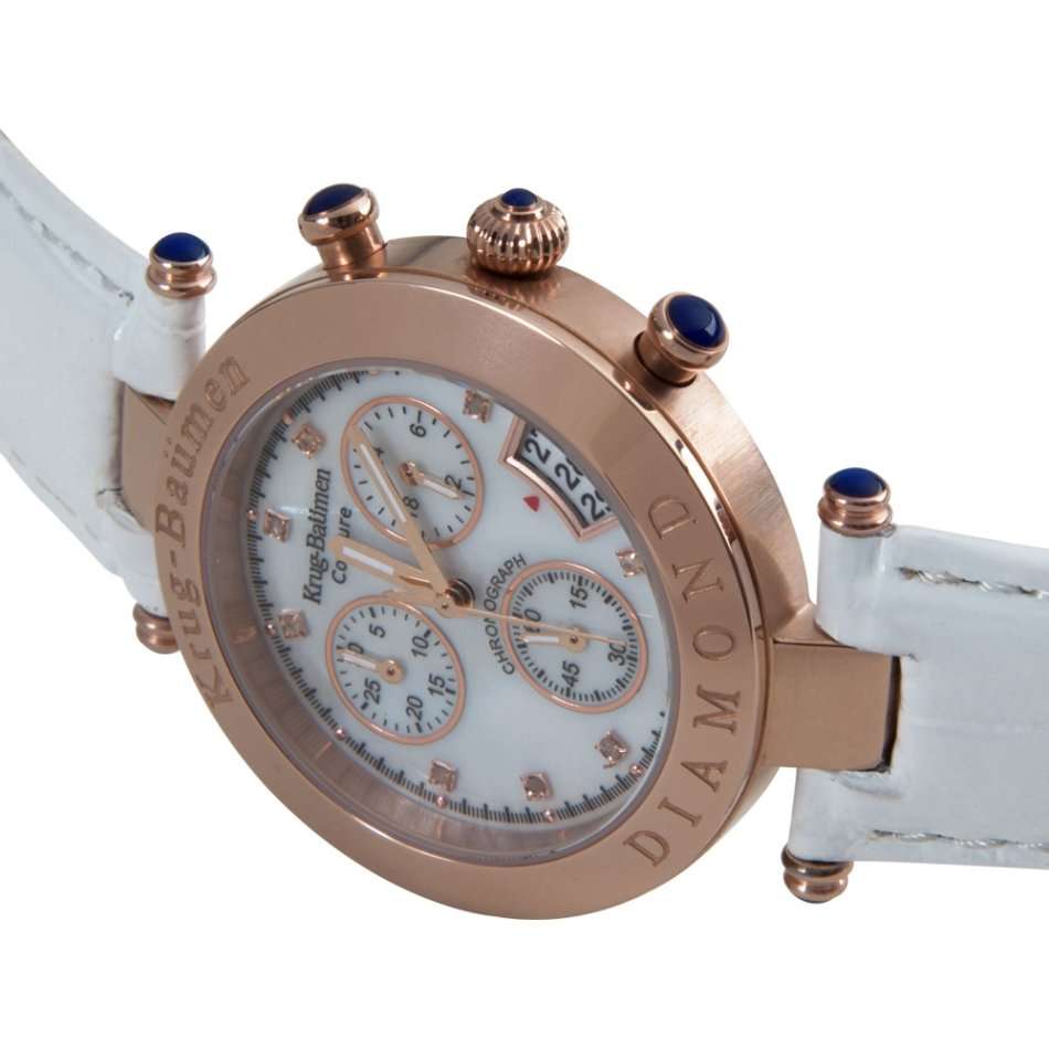 Brand new!! Krug Baumen UNISEX Couture Chrono White MOP Diamond Rose Gold Watch RRP £650