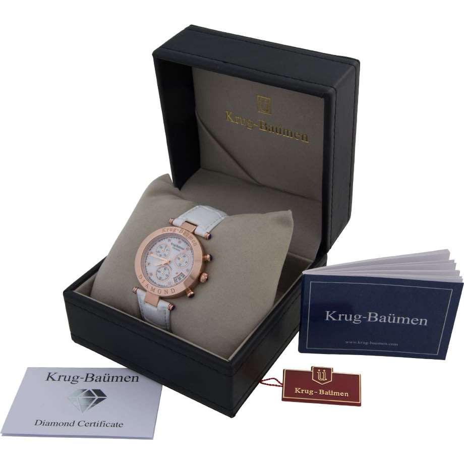 Brand new!! Krug Baumen UNISEX Couture Chrono White MOP Diamond Rose Gold Watch RRP £650