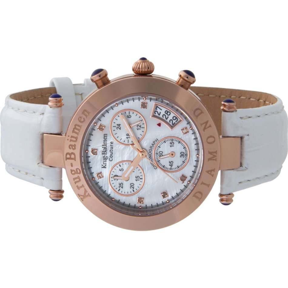 Brand new!! Krug Baumen UNISEX Couture Chrono White MOP Diamond Rose Gold Watch RRP £650