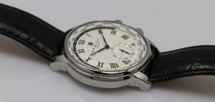 RETAIL R7,078.00 Edward East Stainless Steel WORLDTIMER Mens Black Leather Watch