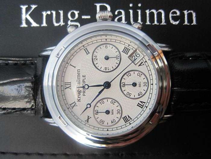 NEW Krug Baumen Ladies Principle Classic Black Leather Strap Steel Watch £490
