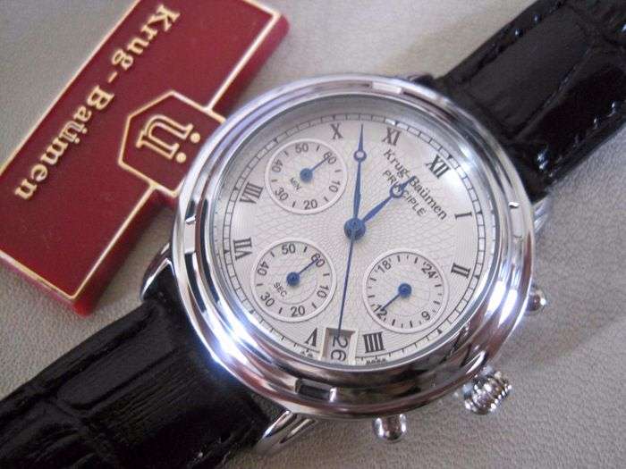 NEW Krug Baumen Ladies Principle Classic Black Leather Strap Steel Watch £490