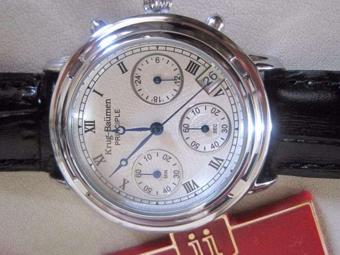 NEW Krug Baumen Ladies Principle Classic Black Leather Strap Steel Watch £490