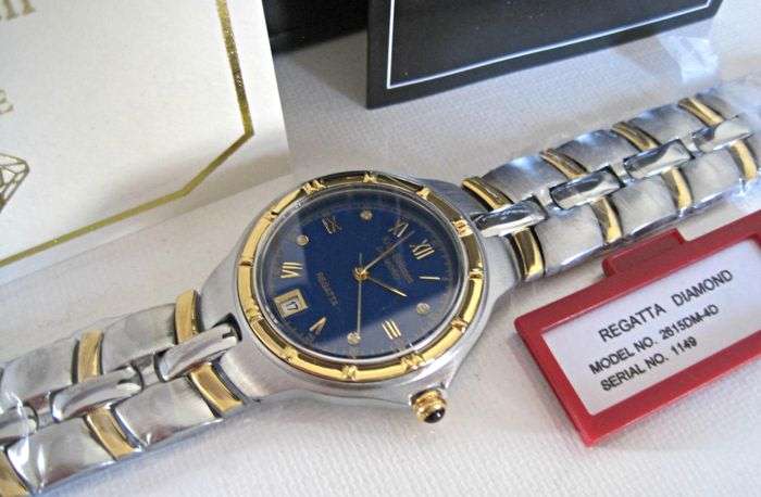 NEW RRP £605 Krug Baumen MEN Regatta 4X Genuine Diamond Blue Dial Two Tone Watch