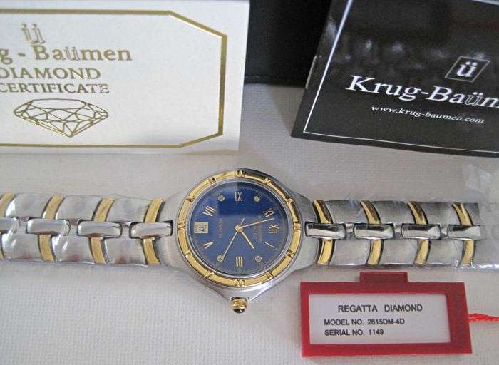 NEW RRP £605 Krug Baumen MEN Regatta 4X Genuine Diamond Blue Dial Two Tone Watch