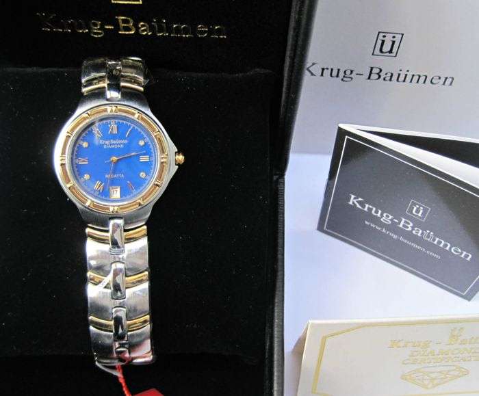 NEW RRP £605 Krug Baumen MEN Regatta 4X Genuine Diamond Blue Dial Two Tone Watch