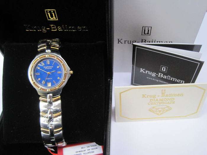 NEW RRP £605 Krug Baumen MEN Regatta 4X Genuine Diamond Blue Dial Two Tone Watch