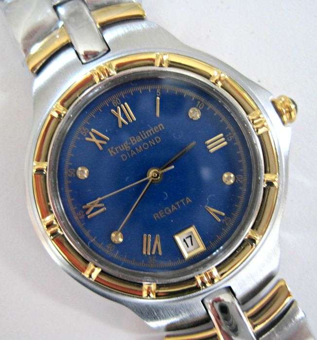 NEW RRP £605 Krug Baumen MEN Regatta 4X Genuine Diamond Blue Dial Two Tone Watch
