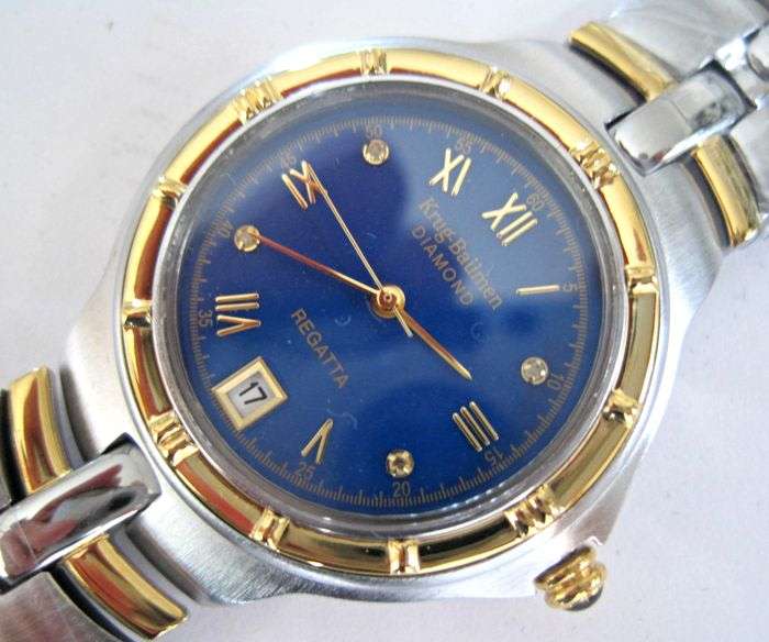 NEW RRP £605 Krug Baumen MEN Regatta 4X Genuine Diamond Blue Dial Two Tone Watch
