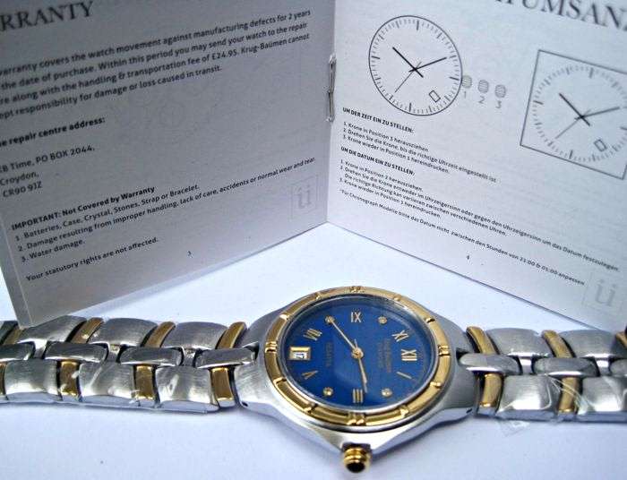 NEW RRP £605 Krug Baumen MEN Regatta 4X Genuine Diamond Blue Dial Two Tone Watch