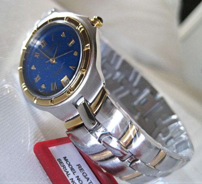 NEW RRP £605 Krug Baumen MEN Regatta 4X Genuine Diamond Blue Dial Two Tone Watch