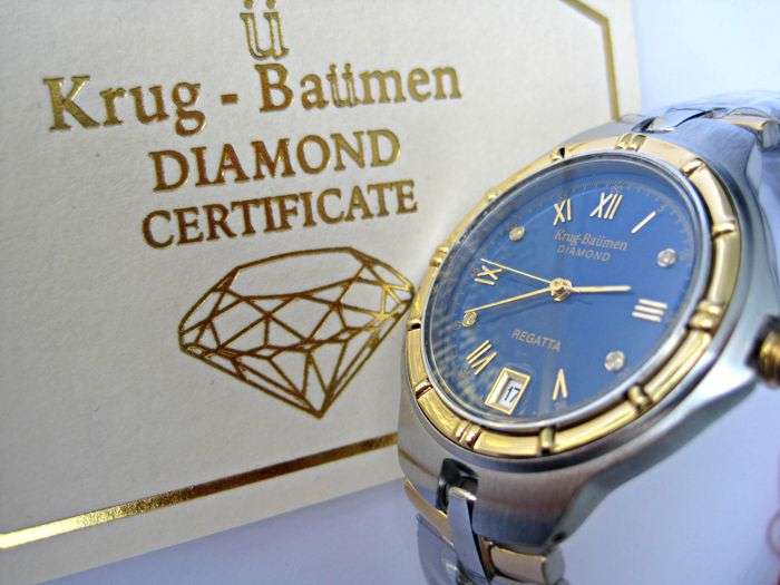 NEW RRP £605 Krug Baumen MEN Regatta 4X Genuine Diamond Blue Dial Two Tone Watch