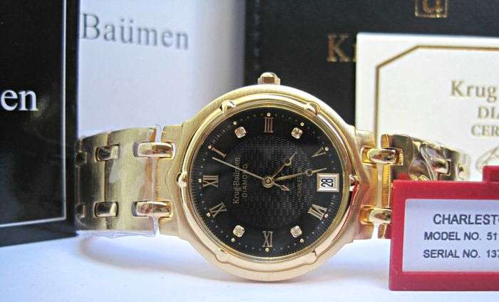 Retail: 10,948.00 Krug-Baumen LADIES Charleston 4 Diamond Black Dial Gold Strap