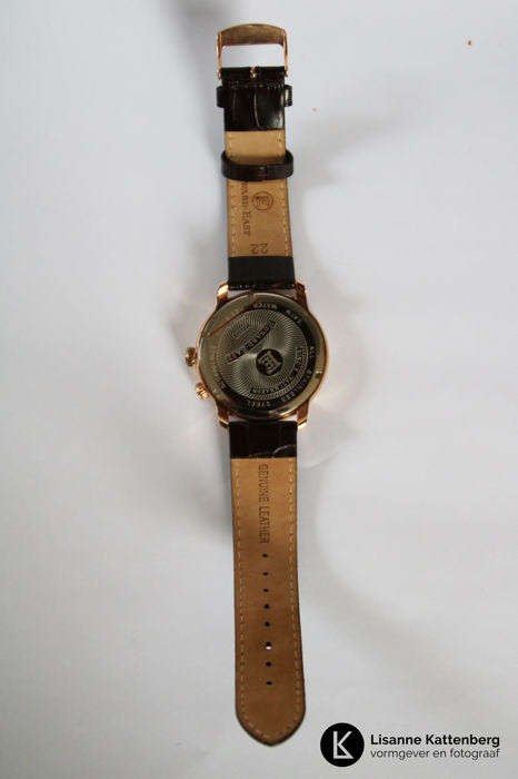 New £395 RRP Edward East ROSE GOLD WORLDTIMER Mens Black Leather Watch